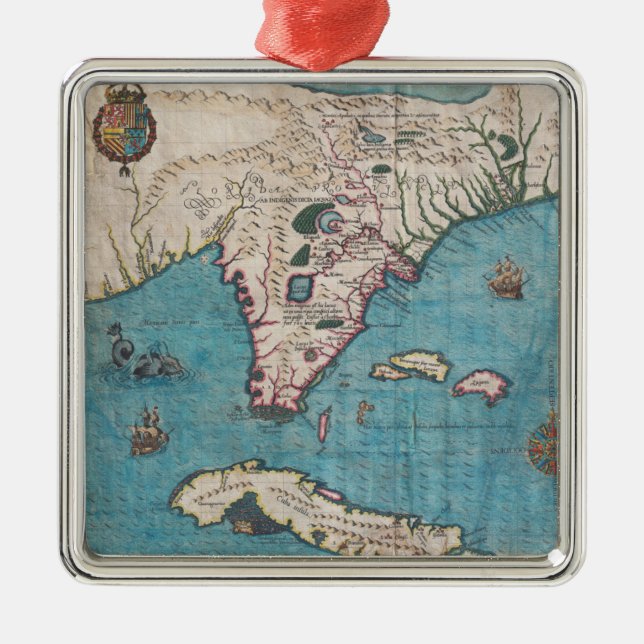 Antique Map of Florida and Cuba Metal Tree Decoration (Front)