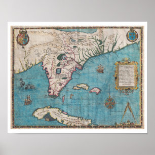 Antique Map of Florida and Cuba Poster