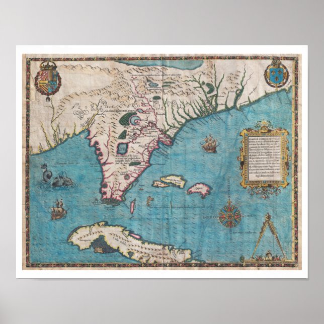 Antique Map of Florida and Cuba Poster (Front)