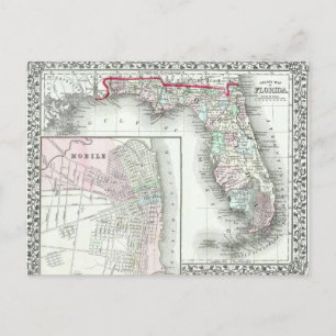 Antique Map of Florida & Mobile, Alabama Postcard
