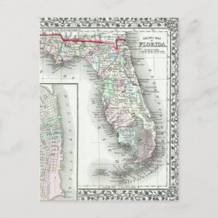 Antique Map of Florida & Mobile, Alabama Postcard
