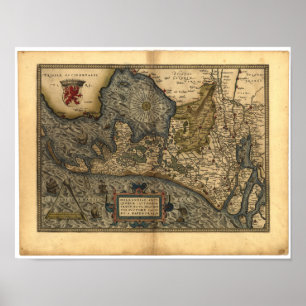 Antique Map of Holland, the Netherlands 1570 A.D. Poster