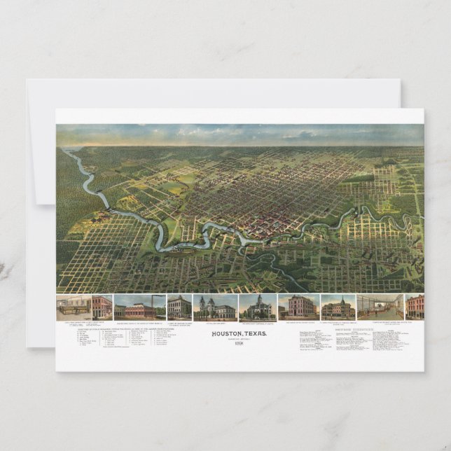 Antique Map of Houston, Texas with Buffalo River (Front)