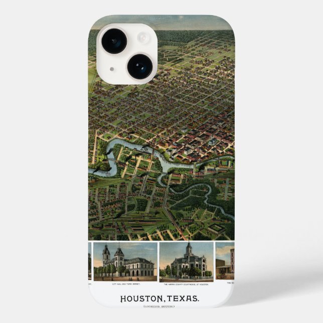 Antique Map of Houston, Texas with Buffalo River Case-Mate iPhone Case (Back)