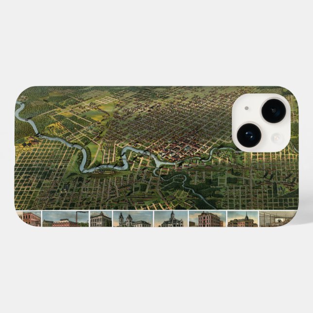 Antique Map of Houston, Texas with Buffalo River Case-Mate iPhone Case (Back (Horizontal))