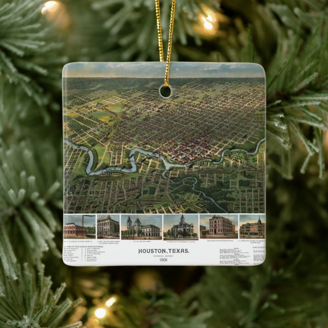Antique Map of Houston, Texas with Buffalo River Ceramic Ornament (Tree)