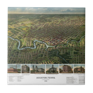 Antique Map of Houston, Texas with Buffalo River Ceramic Tile