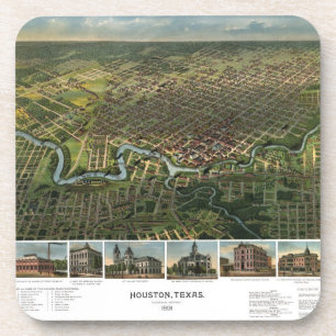 Antique Map of Houston, Texas with Buffalo River Coaster