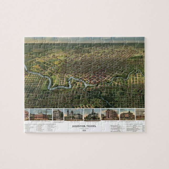 Antique Map of Houston, Texas with Buffalo River Jigsaw Puzzle (Horizontal)