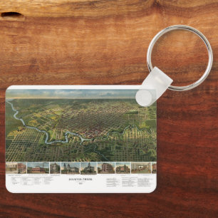 Antique Map of Houston, Texas with Buffalo River Key Ring