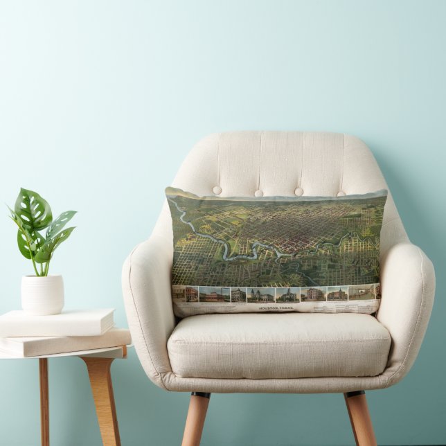 Antique Map of Houston, Texas with Buffalo River Lumbar Cushion (Chair)