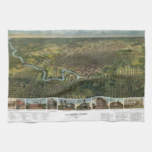 Antique Map of Houston, Texas with Buffalo River Tea Towel