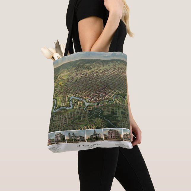 Antique Map of Houston, Texas with Buffalo River Tote Bag (Close Up)