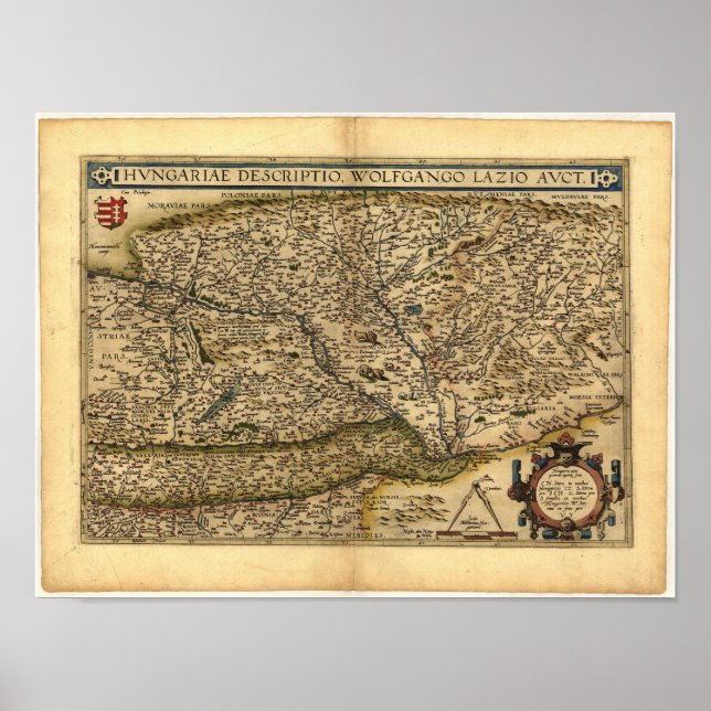 Antique Map of Hungary ORTELIUS ATLAS 1570 A.D. Poster (Front)
