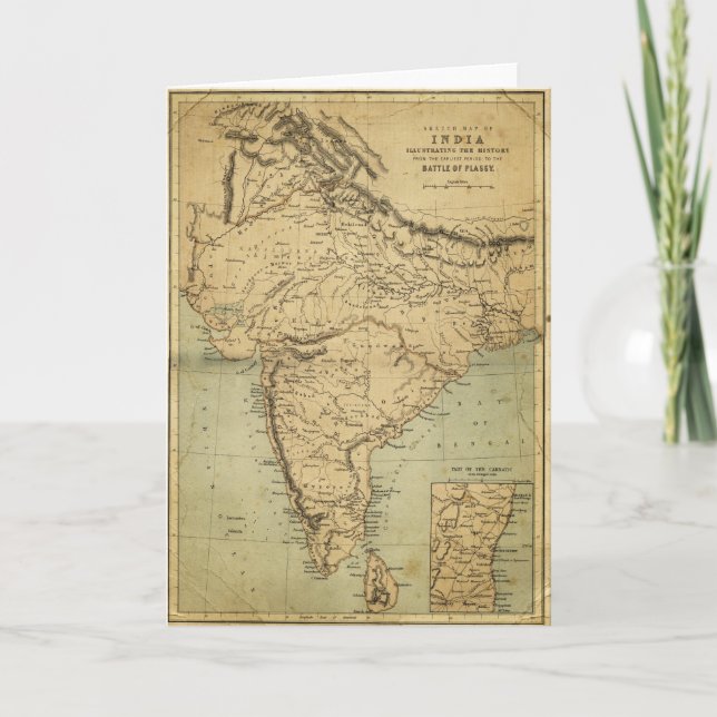 Antique Map of India in the 19th Century Card (Front)