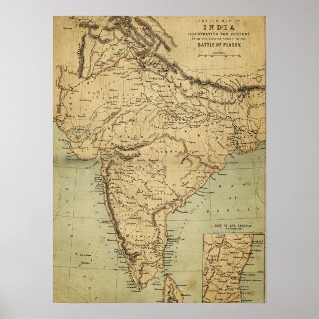Antique Map of India in the 19th Century Poster (Front)