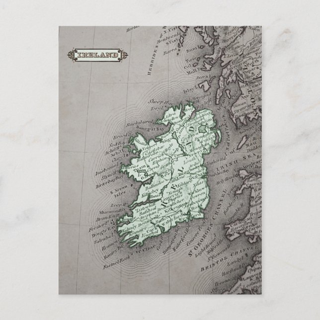 Antique map of Ireland, green Postcard (Front)