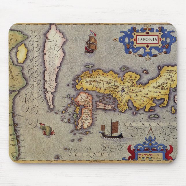 Antique Map of Japan by Mercator and Hondius Mouse Pad (Front)
