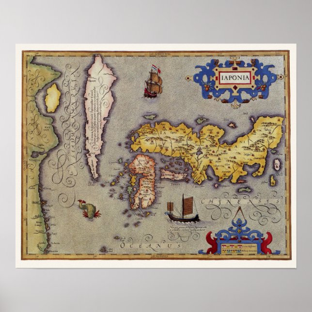 Antique Map of Japan by Mercator and Hondius Poster (Front)