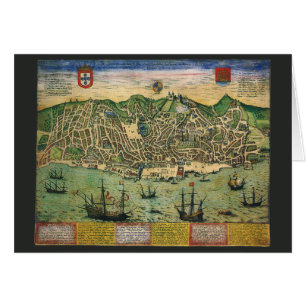 Antique Map of Lisbon, Portugal by Braun/Hogenberg
