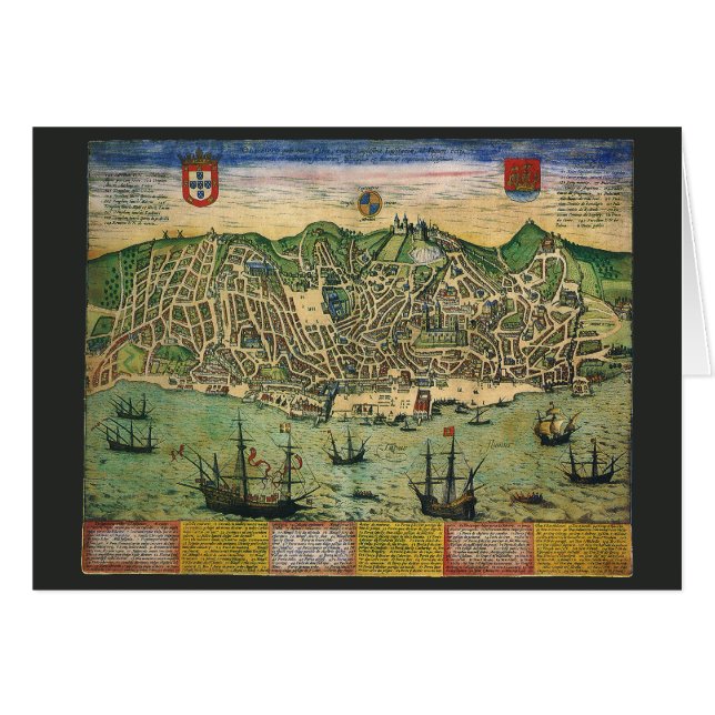 Antique Map of Lisbon, Portugal by Braun/Hogenberg (Front Horizontal)
