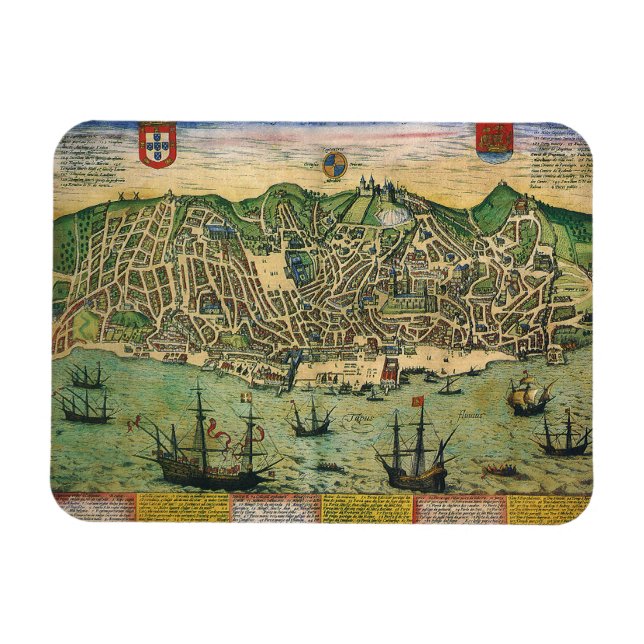 Antique Map of Lisbon, Portugal by Braun/Hogenberg Magnet (Horizontal)