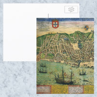 Antique Map of Lisbon, Portugal by Braun/Hogenberg
