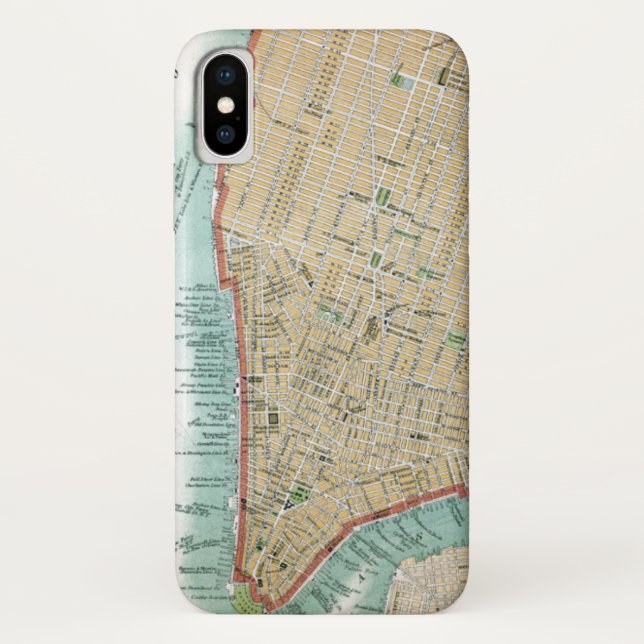 Antique Map of Lower Manhattan and Central Park Case-Mate iPhone Case (Back)