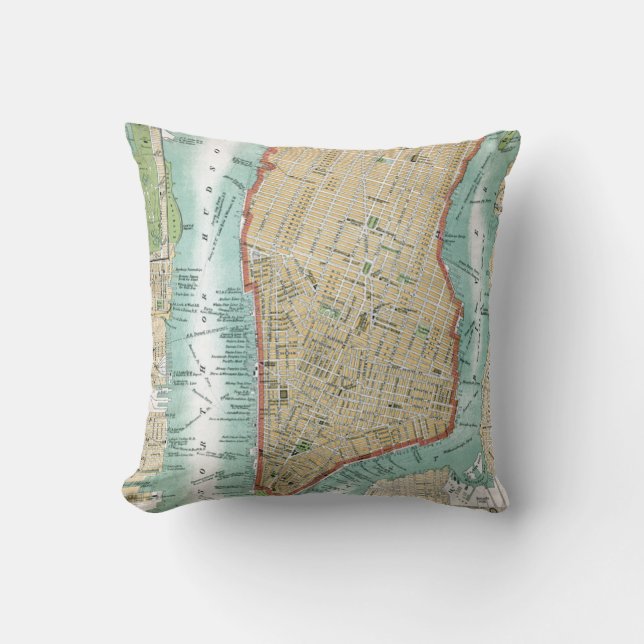 Antique Map of Lower Manhattan and Central Park Cushion (Front)