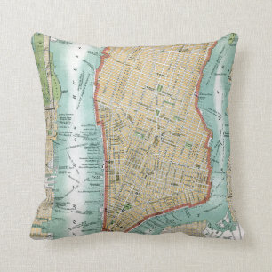 Antique Map of Lower Manhattan and Central Park Cushion