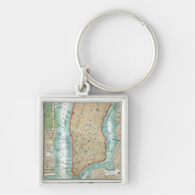 Antique Map of Lower Manhattan and Central Park Key Ring (Front)