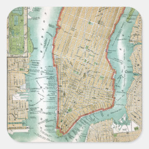 Antique Map of Lower Manhattan and Central Park Square Sticker