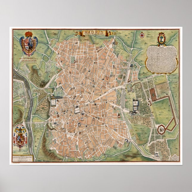 Antique map of Madrid, Spain Poster (Front)