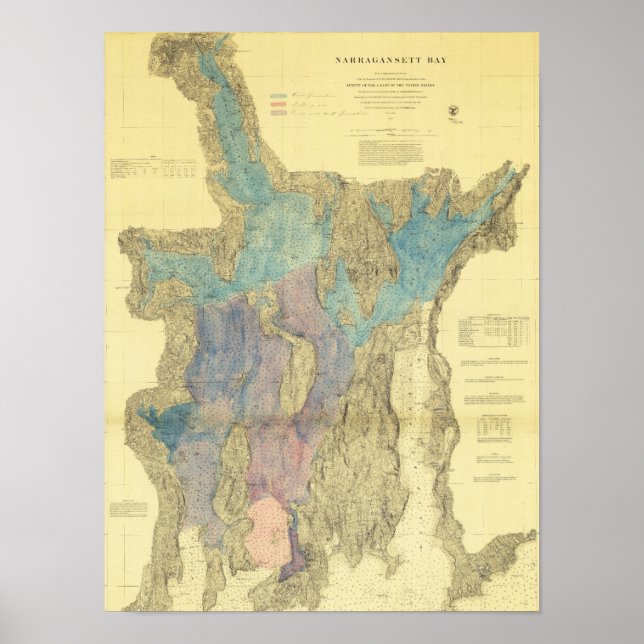 Antique Map of Narragansett Bay Rhode Island Poster (Front)