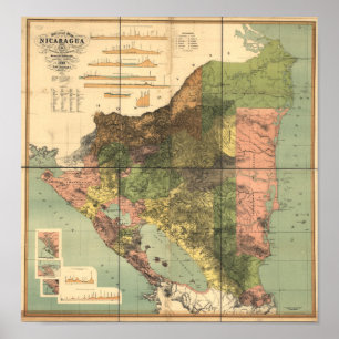 Antique Map of Nicaragua 1898 Poster