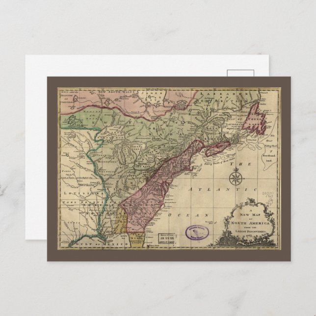 Antique Map of North America, Restored, 1763 Postcard (Front/Back)