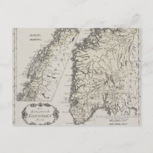 Antique Map of Norway Postcard