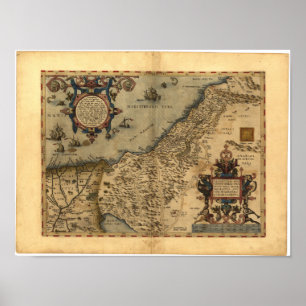 Antique Map of Palestine ORTELIUS ATLAS 1570 A.D. Poster