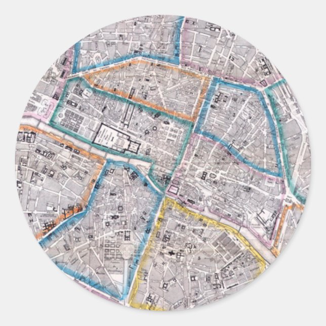Antique Map of Paris Classic Round Sticker (Front)
