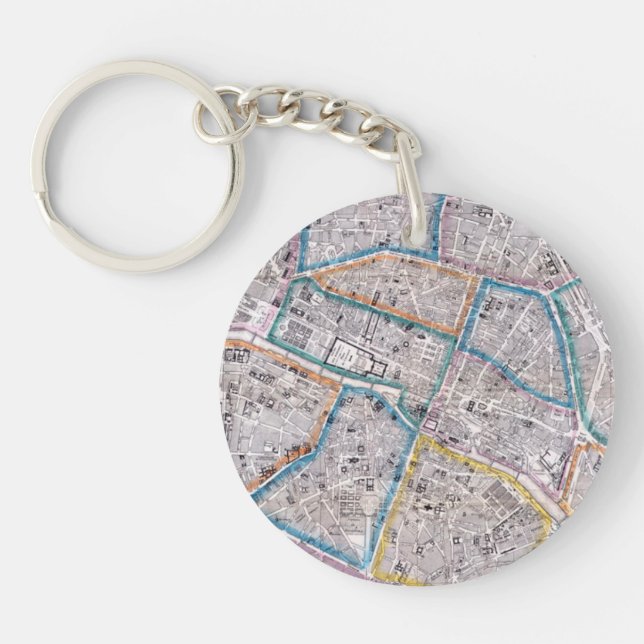 Antique Map of Paris Key Ring (Front)
