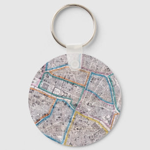 Antique Map of Paris Key Ring