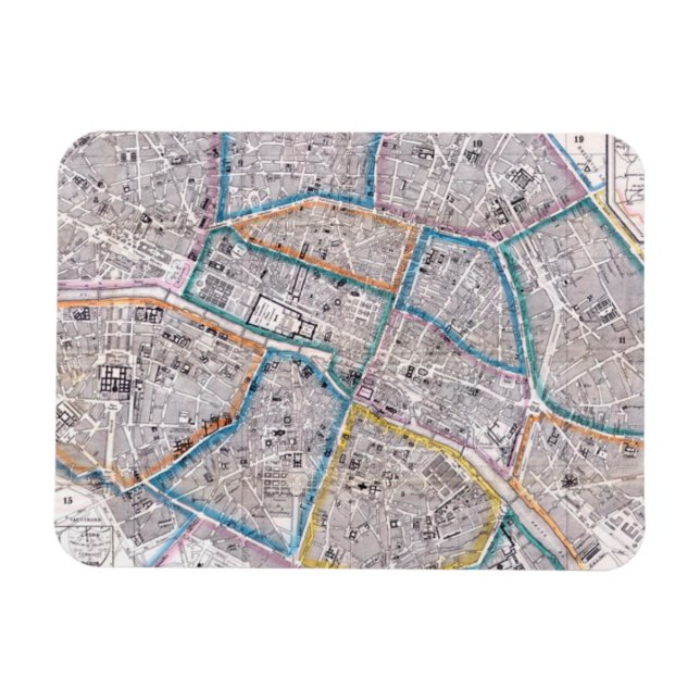 Antique Map of Paris Magnet (Horizontal)