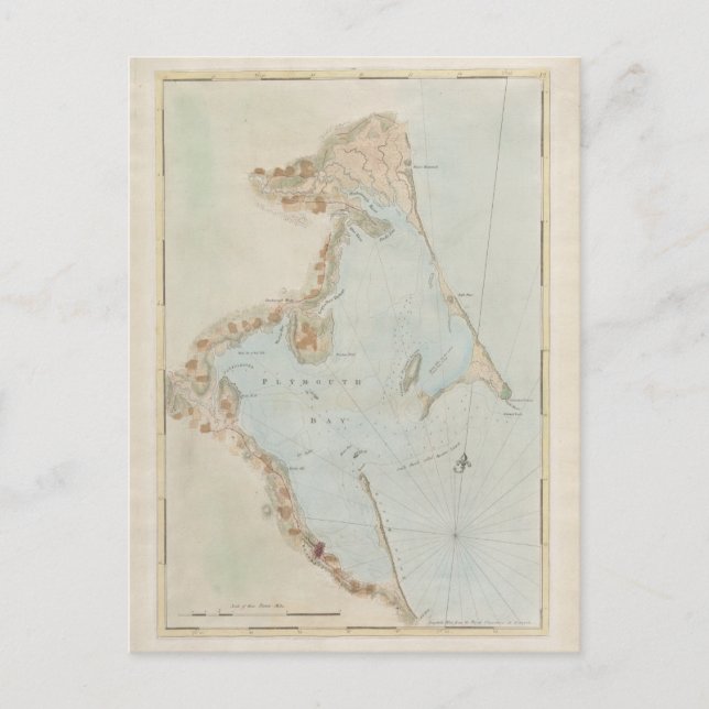 Antique Map of Plymouth Bay, Massachusetts Postcard (Front)