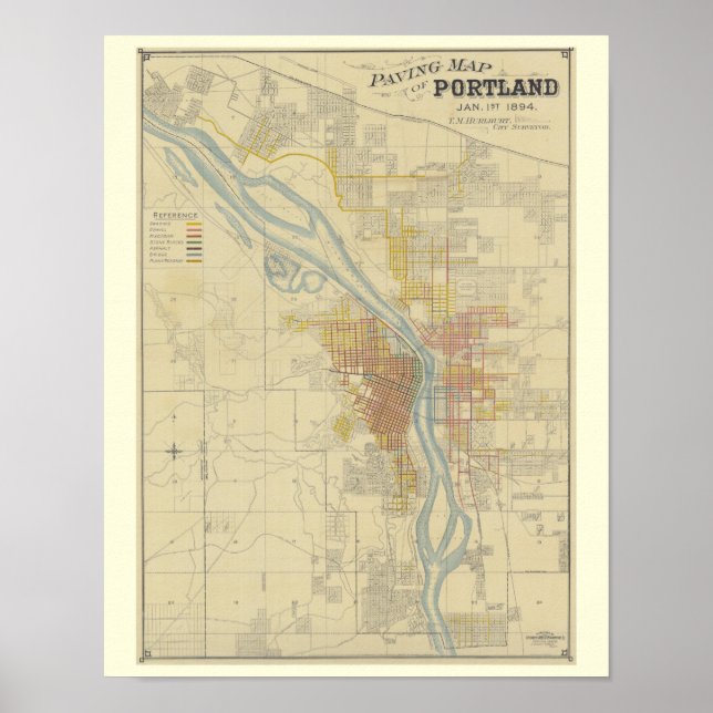 Antique Map of Portland, Oregon Poster (Front)