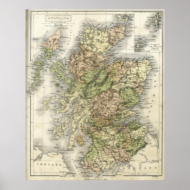 Antique map of Scotland Poster (Front)