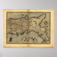 Antique Map of Southern Italy ORTELIUS ATLAS 1570
