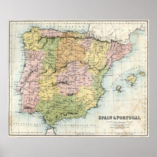 Antique map of Spain and Portugal Poster (Front)