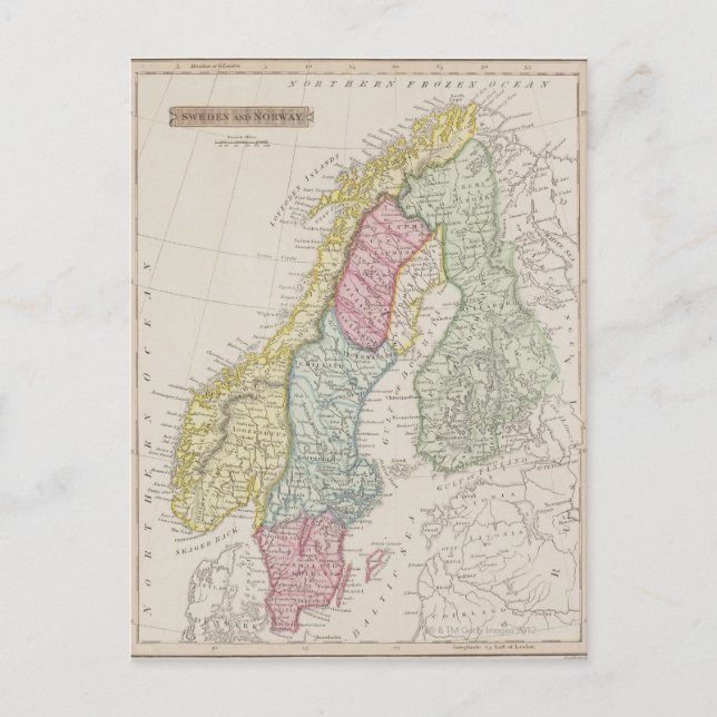 Antique Map of Sweden Postcard (Front)