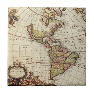 Antique Map of the Americas by Johannes De Ram Ceramic Tile