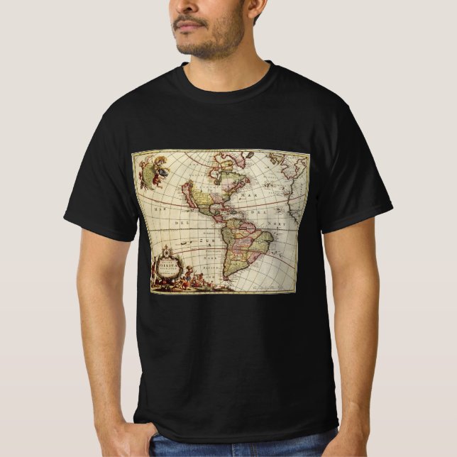 Antique Map of the Americas by Johannes De Ram T-Shirt (Front)